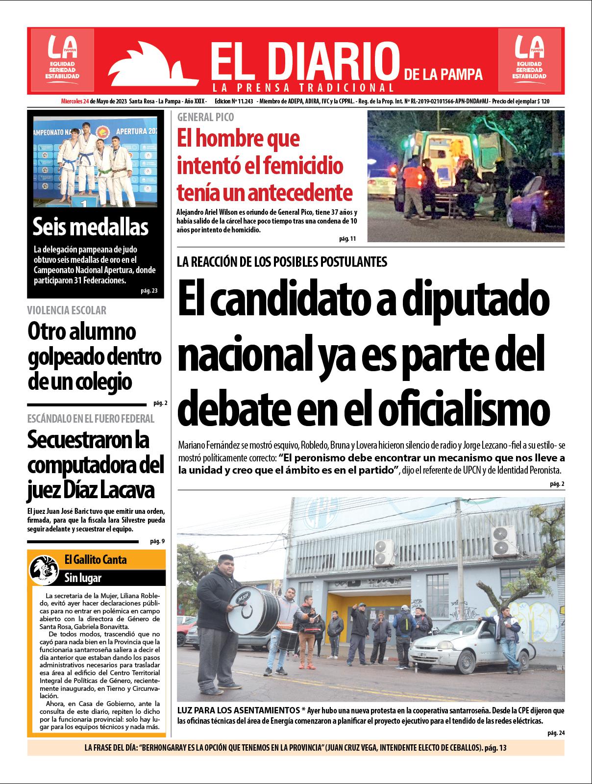 Tapa de El Diario en papel  mieacutercoles 24 de mayo de 2023
